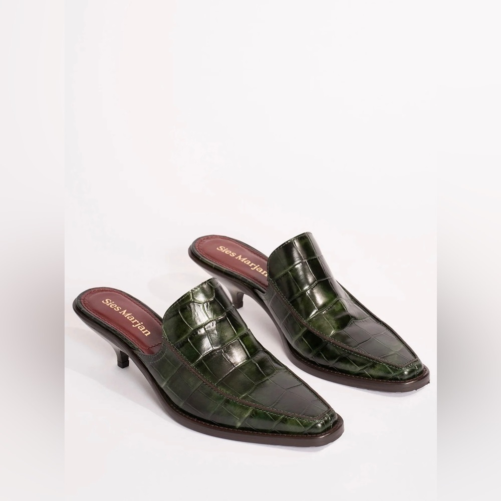 Sies Marjan Kaya Embossed Croco Leather‎ Mules Hunter Green 36 NWOB